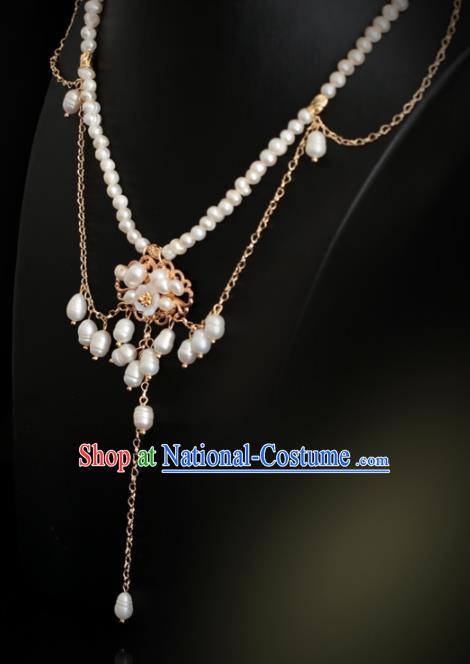 Chinese Traditional Ming Dynasty Pearls Tassel Necklace Handmade Ancient Princess Jewelry Accessories for Women