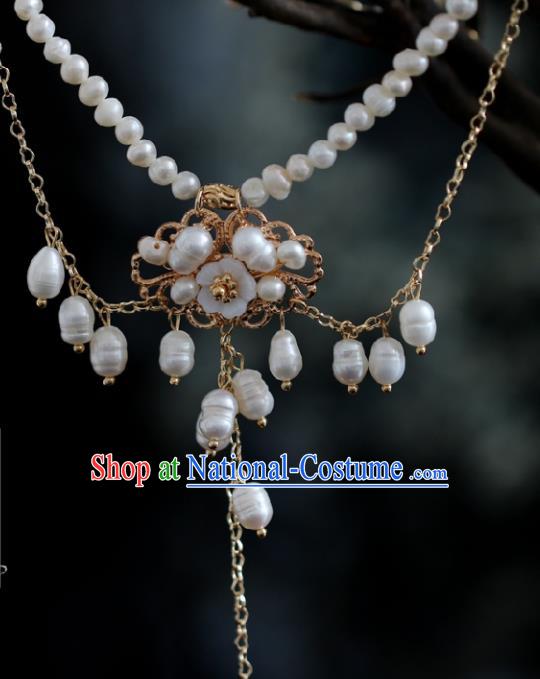 Chinese Traditional Ming Dynasty Pearls Tassel Necklace Handmade Ancient Princess Jewelry Accessories for Women