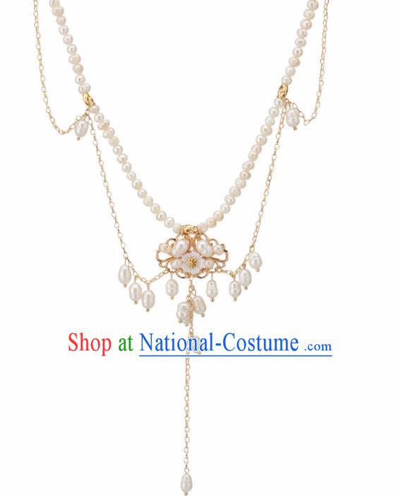 Chinese Traditional Ming Dynasty Pearls Tassel Necklace Handmade Ancient Princess Jewelry Accessories for Women