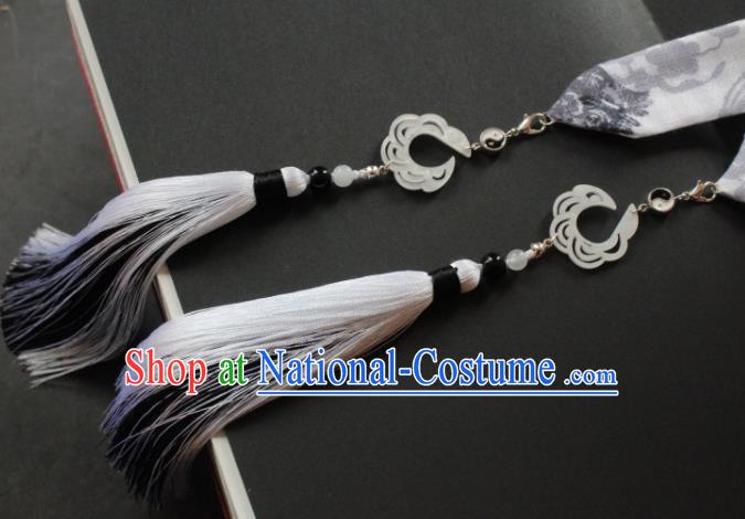 Chinese Traditional Hanfu Ming Dynasty Grey Tassel Headband Handmade Ancient Princess Hair Accessories for Women