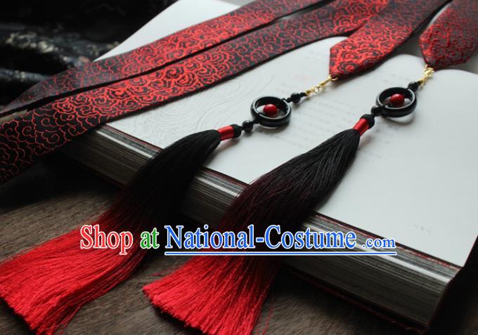 Chinese Traditional Hanfu Ming Dynasty Red Tassel Headband Handmade Ancient Princess Hair Accessories for Women