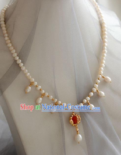 Chinese Traditional Ming Dynasty Pearls Necklace Handmade Ancient Princess Jewelry Accessories for Women