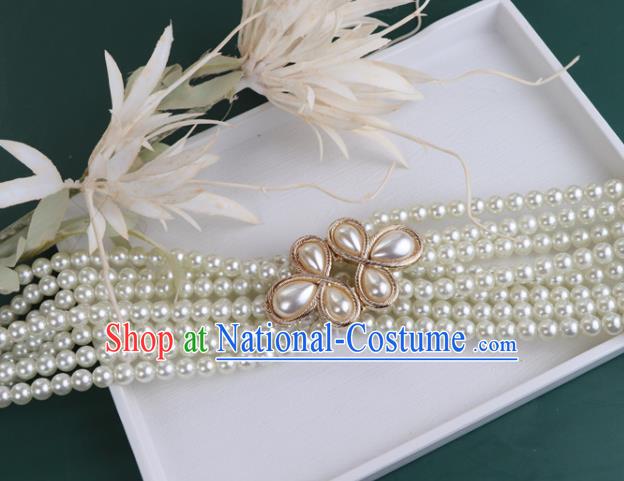 Chinese Traditional Ming Dynasty White Beads Waistband Handmade Ancient Princess Belt Jewelry Accessories for Women