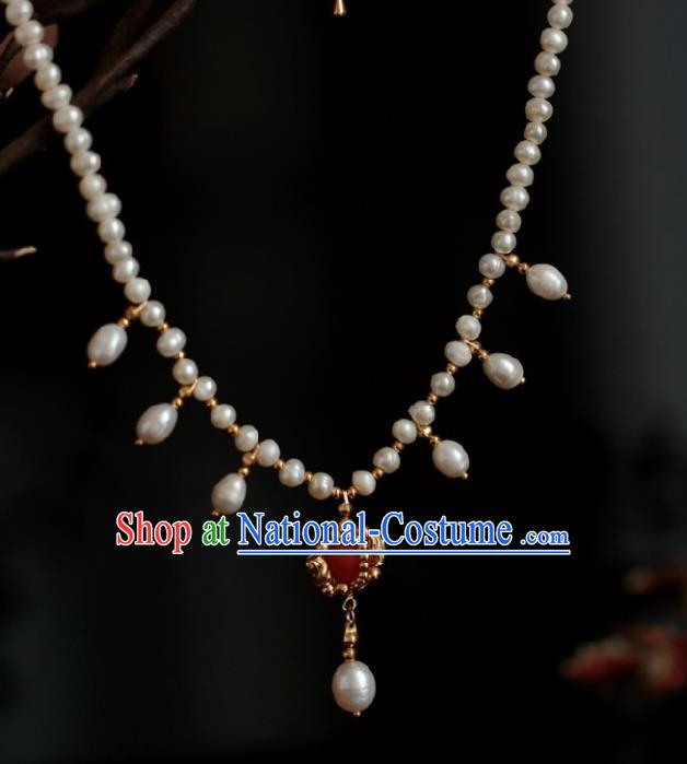 Chinese Traditional Ming Dynasty Pearls Necklace Handmade Ancient Princess Jewelry Accessories for Women