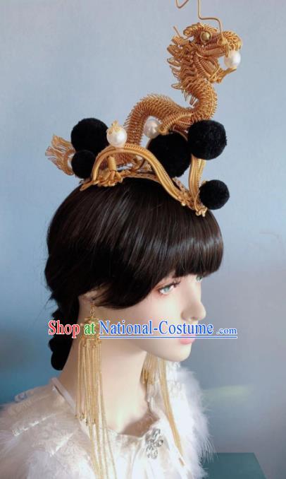 Chinese Handmade Classical Golden Dragon Hair Crown Ancient Hanfu Hair Accessories for Women