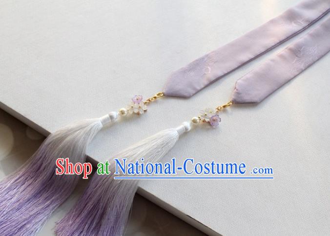 Chinese Traditional Hanfu Ming Dynasty Lilac Ribbon Headband Handmade Ancient Princess Hair Accessories for Women