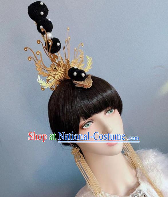 Chinese Handmade Classical Golden Phoenix Hair Crown Ancient Hanfu Hair Accessories for Women