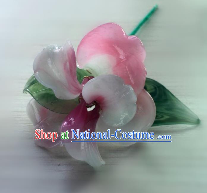 Chinese Traditional Hanfu Ming Dynasty Pink Flower Hairpins Handmade Ancient Royal Princess Hair Accessories for Women