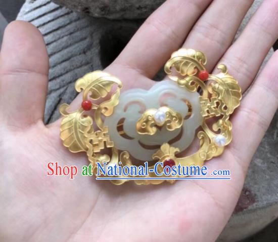 Chinese Traditional Hanfu Tang Dynasty Court Golden Jade Hairpins Handmade Ancient Royal Princess Hair Accessories for Women