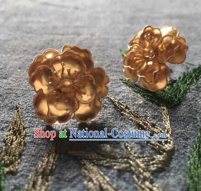 Chinese Traditional Hanfu Tang Dynasty Court Golden Flower Hairpins Handmade Ancient Royal Princess Hair Accessories for Women