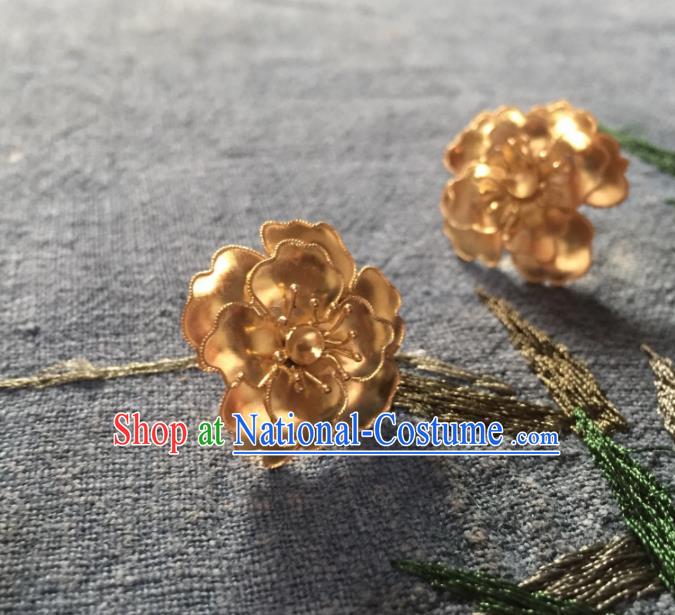 Chinese Traditional Hanfu Tang Dynasty Court Golden Flower Hairpins Handmade Ancient Royal Princess Hair Accessories for Women