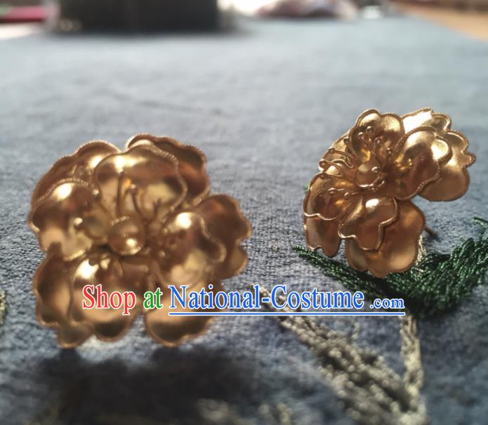 Chinese Traditional Hanfu Tang Dynasty Court Golden Flower Hairpins Handmade Ancient Royal Princess Hair Accessories for Women