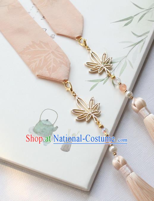 Chinese Traditional Hanfu Ming Dynasty Champagne Ribbon Headband Handmade Ancient Princess Hair Accessories for Women