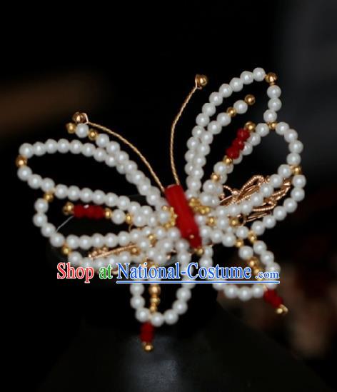 Chinese Handmade Ming Dynasty Princess Pearls Butterfly Hair Claw Hairpins Ancient Hanfu Hair Accessories for Women