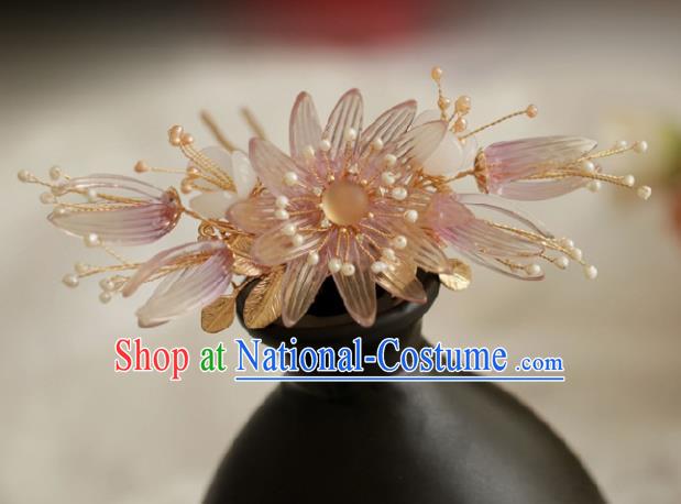 Chinese Handmade Ming Dynasty Princess Pink Flower Hair Claw Hairpins Ancient Hanfu Hair Accessories for Women