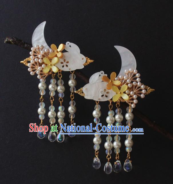 Chinese Handmade Ming Dynasty Princess Moon Rabbit Hair Claw Hairpins Ancient Hanfu Hair Accessories for Women