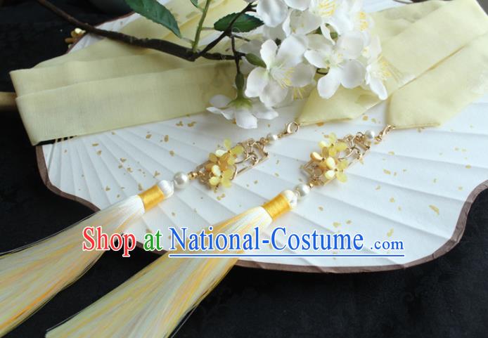 Chinese Traditional Hanfu Ming Dynasty Yellow Fragrans Ribbon Headband Handmade Ancient Princess Hair Accessories for Women