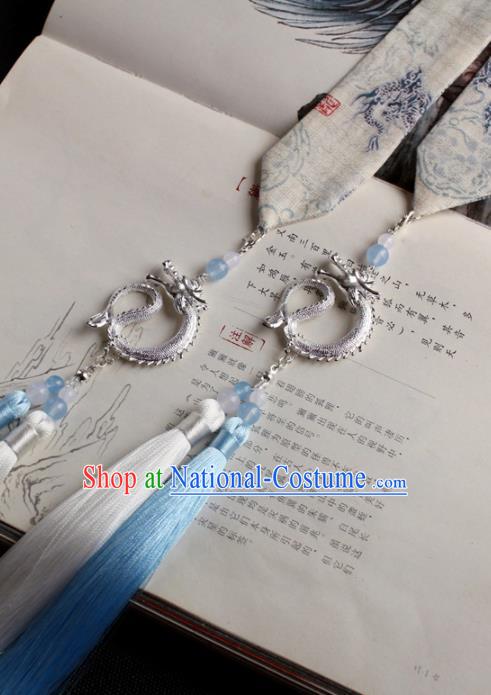 Chinese Traditional Hanfu Ming Dynasty White Ribbon Dragon Headband Handmade Ancient Princess Hair Accessories for Women