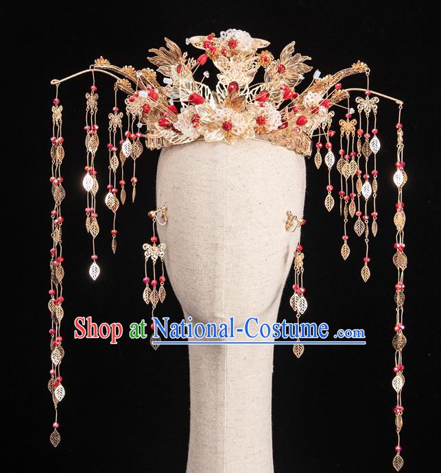 Traditional Chinese Handmade Golden Shell Hair Crown Hairpins Ancient Bride Hair Accessories for Women