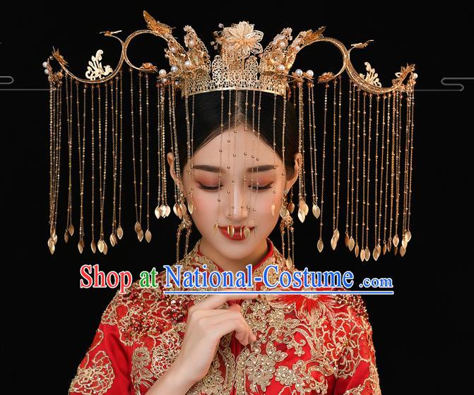 Traditional Chinese Handmade Hair Crown Phoenix Chaplet Hairpins Ancient Bride Hair Accessories for Women