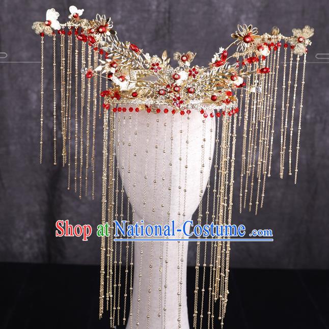 Traditional Chinese Handmade Flowers Hair Crown Chaplet Hairpins Ancient Bride Hair Accessories for Women