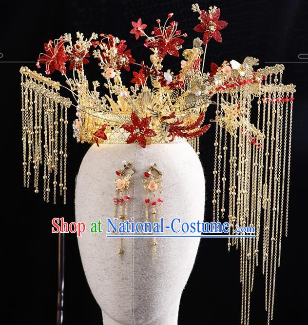 Traditional Chinese Handmade Golden Chaplet Hair Crown Hairpins Ancient Bride Hair Accessories for Women