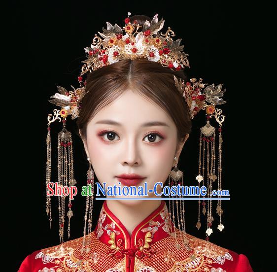 Traditional Handmade Chinese Shell Lotus Chaplet Hair Crown Hairpins Ancient Bride Hair Accessories for Women