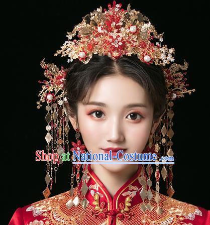 Traditional Handmade Chinese Wedding Phoenix Hair Crown Hairpins Ancient Bride Hair Accessories for Women