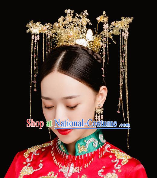 Traditional Handmade Chinese Wedding Butterfly Hair Crown Hairpins Ancient Bride Hair Accessories for Women