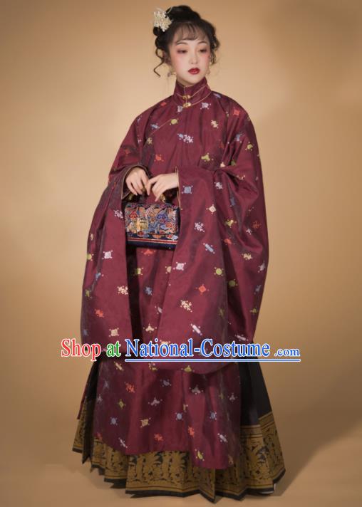 Traditional Chinese Ming Dynasty Patrician Lady Blue Blouse and Skirt Ancient Royal Infanta Historical Costumes for Women