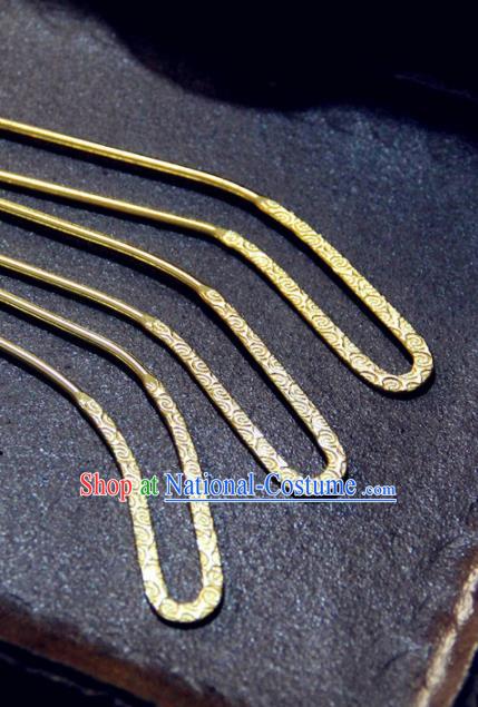 Chinese Traditional Tang Dynasty Princess Golden Carving Hairpins Handmade Ancient Royal Empress Hair Accessories for Women