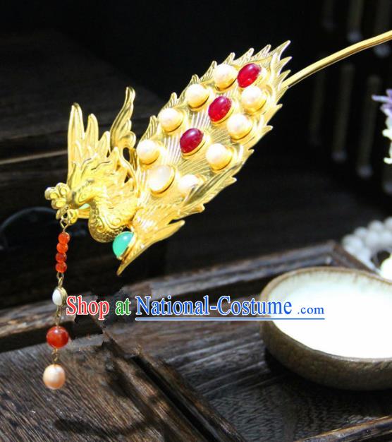 Chinese Traditional Ming Dynasty Princess Golden Phoenix Hairpins Handmade Ancient Royal Empress Hair Accessories for Women