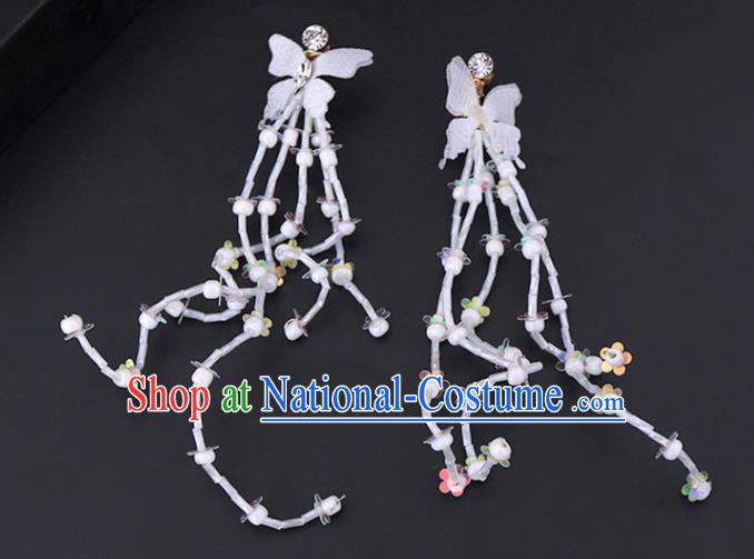 Chinese Traditional Handmade Wedding Silk Butterfly Tassel Earrings Ancient Bride Ear Accessories for Women