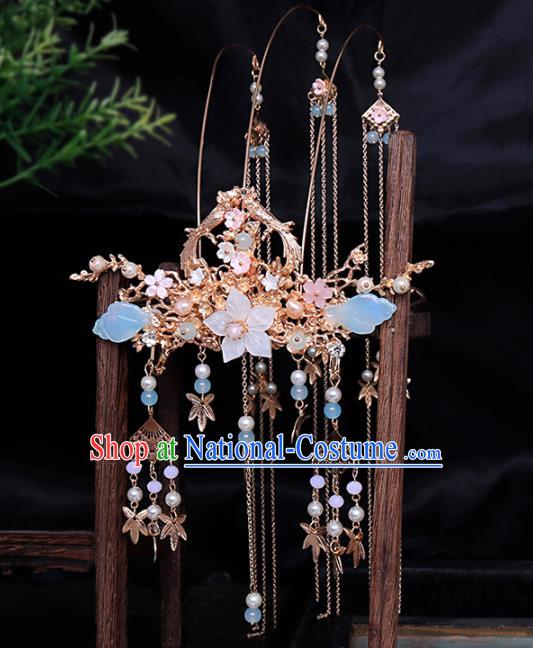 Traditional Chinese Ming Dynasty Tassel Phoenix Coronet Hairpins Handmade Ancient Princess Hair Accessories for Women