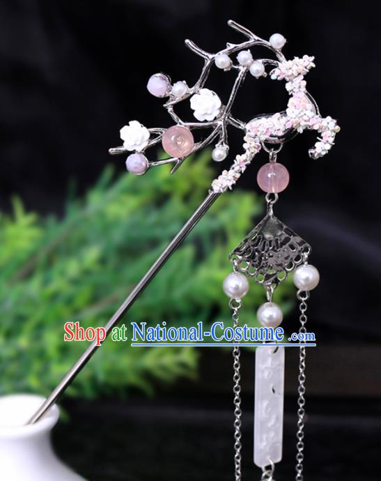 Traditional Chinese Hanfu Deer Tassel Hairpins Handmade Ancient Princess Hair Accessories for Women