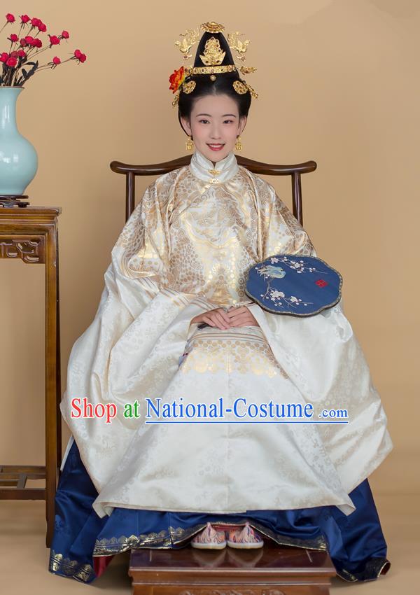 Traditional Chinese Ancient Infanta White Hanfu Dress Ming Dynasty Duchess Historical Costumes for Women