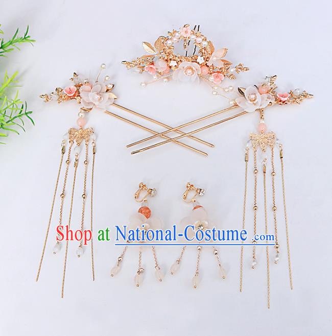 Traditional Chinese Hanfu Peach Blossom Hair Comb Hairpins Handmade Ancient Princess Hair Accessories Complete Set for Women