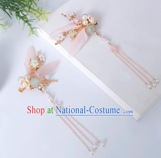 Traditional Chinese Hanfu Pink Bee Tassel Hair Claws Handmade Ancient Princess Hair Accessories for Women