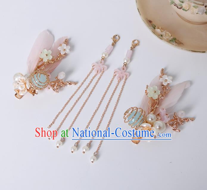 Traditional Chinese Hanfu Pink Bee Tassel Hair Claws Handmade Ancient Princess Hair Accessories for Women