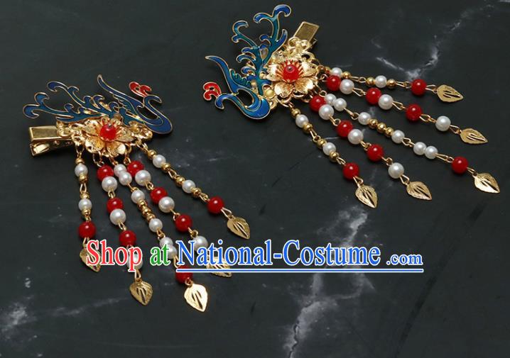 Traditional Chinese Hanfu Cloisonne Phoenix Tassel Hair Claws Handmade Ancient Princess Hair Accessories for Women