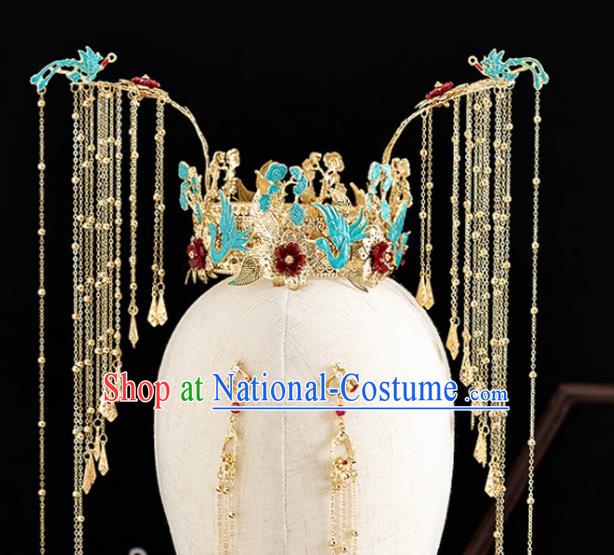 Traditional Chinese Hanfu Tassel Cloisonne Phoenix Coronet Handmade Ancient Princess Hair Accessories for Women