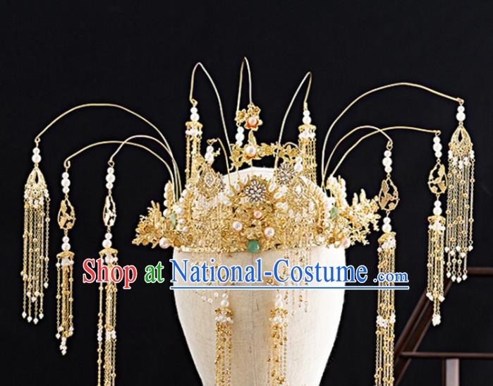 Traditional Chinese Hanfu Tassel Phoenix Coronet Handmade Ancient Princess Hair Accessories for Women