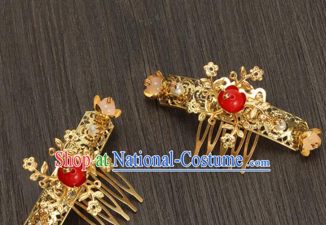 Traditional Chinese Hanfu Golden Hair Combs Handmade Ancient Princess Hair Accessories for Women