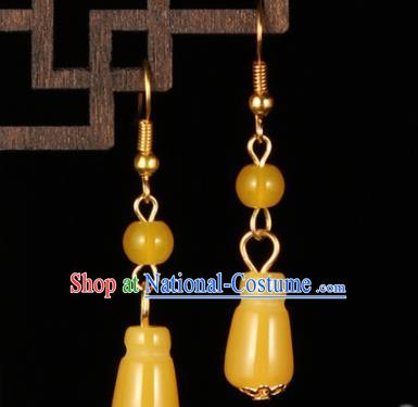 Traditional Chinese Hanfu Yellow Jade Earrings Handmade Ancient Princess Ear Accessories for Women