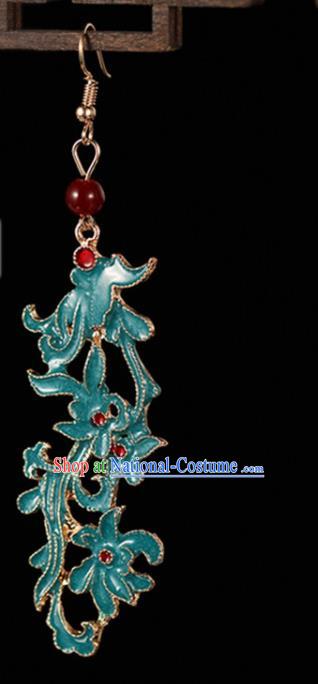 Traditional Chinese Hanfu Blue Phoenix Earrings Handmade Ancient Princess Ear Accessories for Women