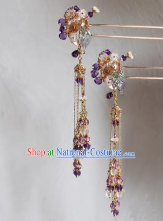 Traditional Chinese Ming Dynasty Princess Purple Tassel Hairpins Ancient Court Queen Hair Accessories for Women