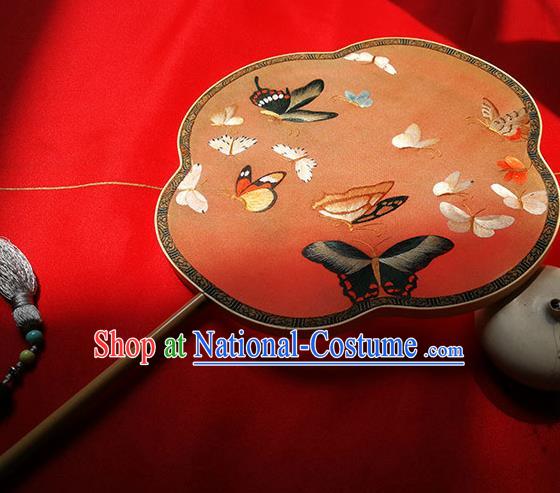 Traditional Chinese Hanfu Wedding Silk Fans Handmade Ancient Princess Embroidered Butterfly Palace Fan for Women