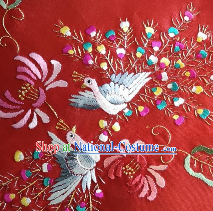 Chinese Traditional Embroidered Peacock Red Silk Fabric Mulberry Silk Fabric Hanfu Dress Material