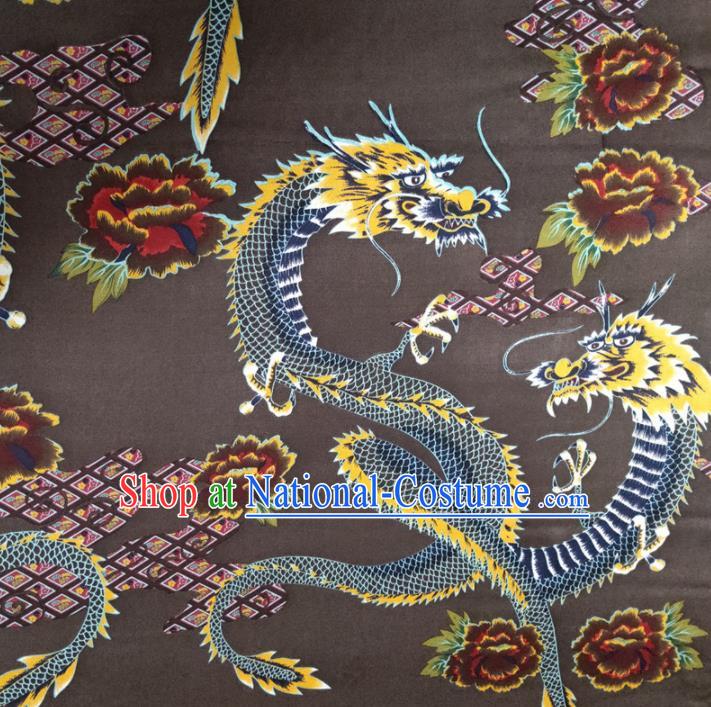 Chinese Traditional Dragon Peony Pattern Brown Silk Fabric Mulberry Silk Fabric Hanfu Dress Material