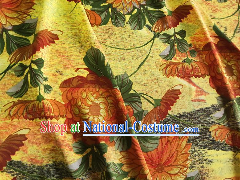 Chinese Traditional Chrysanthemum Pattern Yellow Silk Fabric Mulberry Silk Fabric Hanfu Dress Material